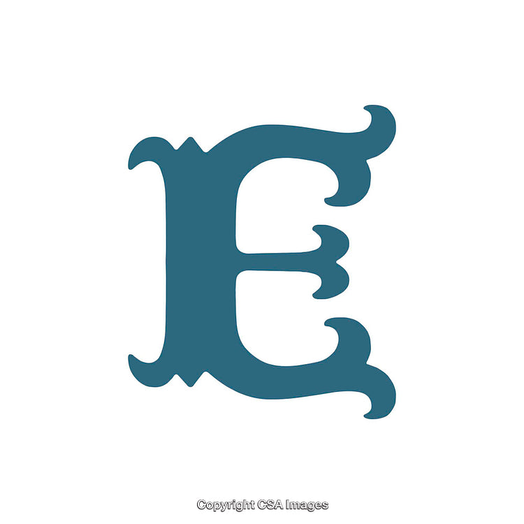 Stylized Design Featuring Ornate Blue Letter 'E' Isolated on White Background