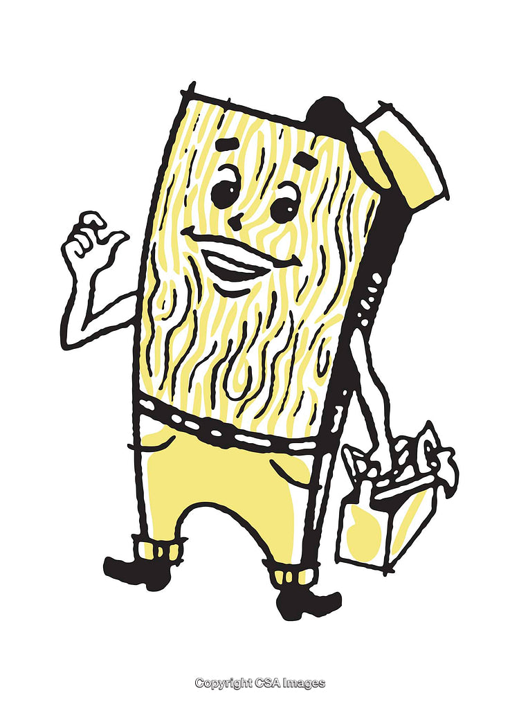 Cheerful Wooden Block Character Carrying a Briefcase in Playful Illustration Style