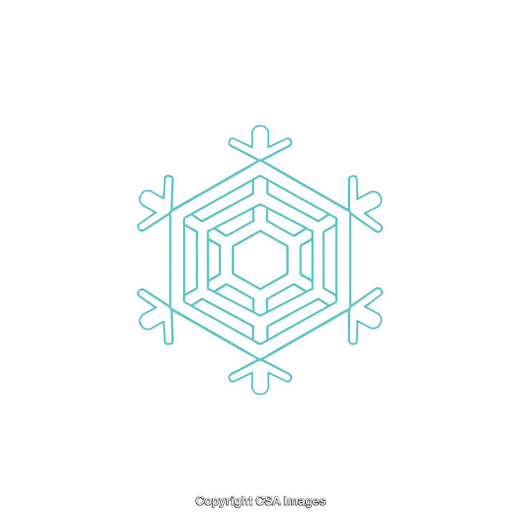 Stylized Geometric Snowflake Design in Blue on White Background