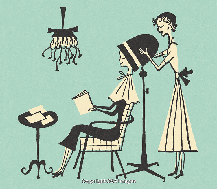 Vintage Illustration of a Hair Salon Scene with Retro Styling