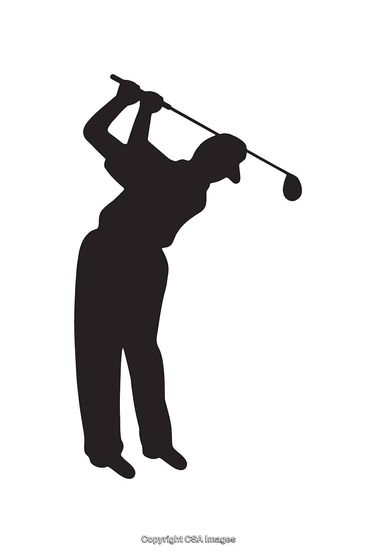 Silhouette of Golfer Swinging a Club in Black and White
