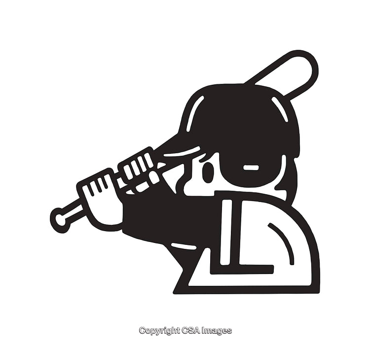 Black and White Illustrated Baseball Player Batting in Line Art Style