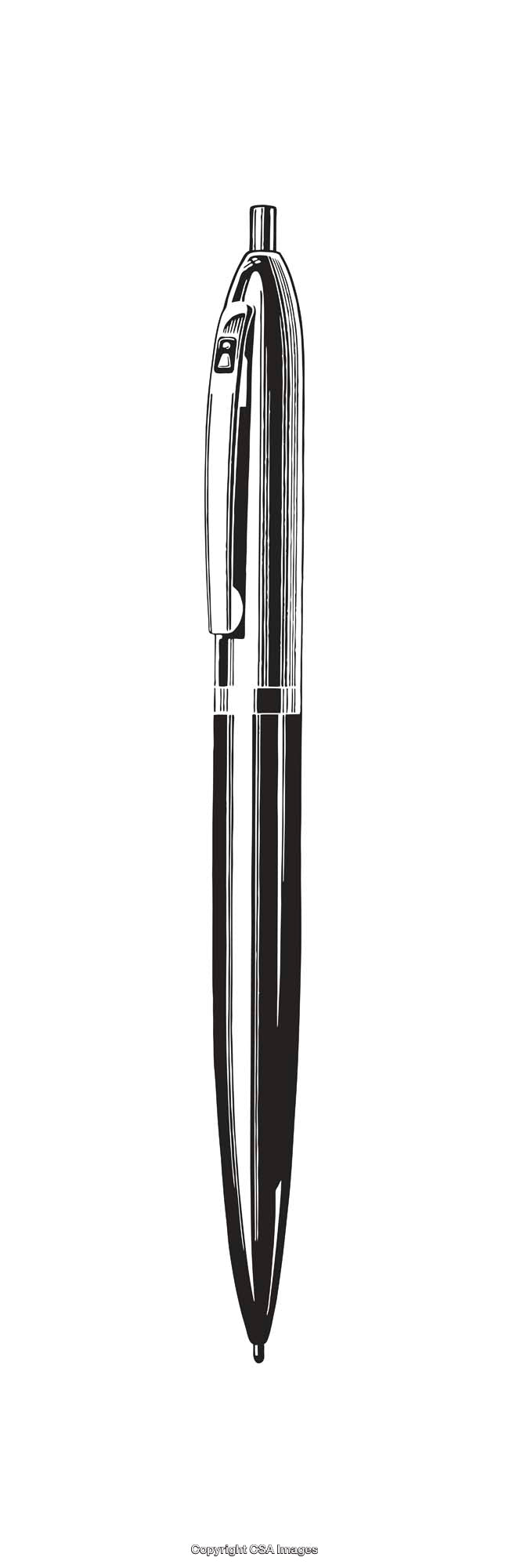 Detailed Black And White Illustration of a Pen with Clip Design