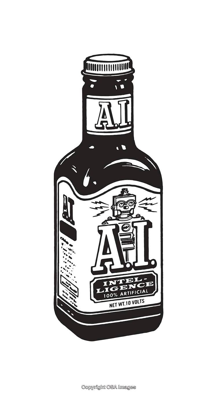 Black and White Art of Artificial Intelligence in a Bottle Design