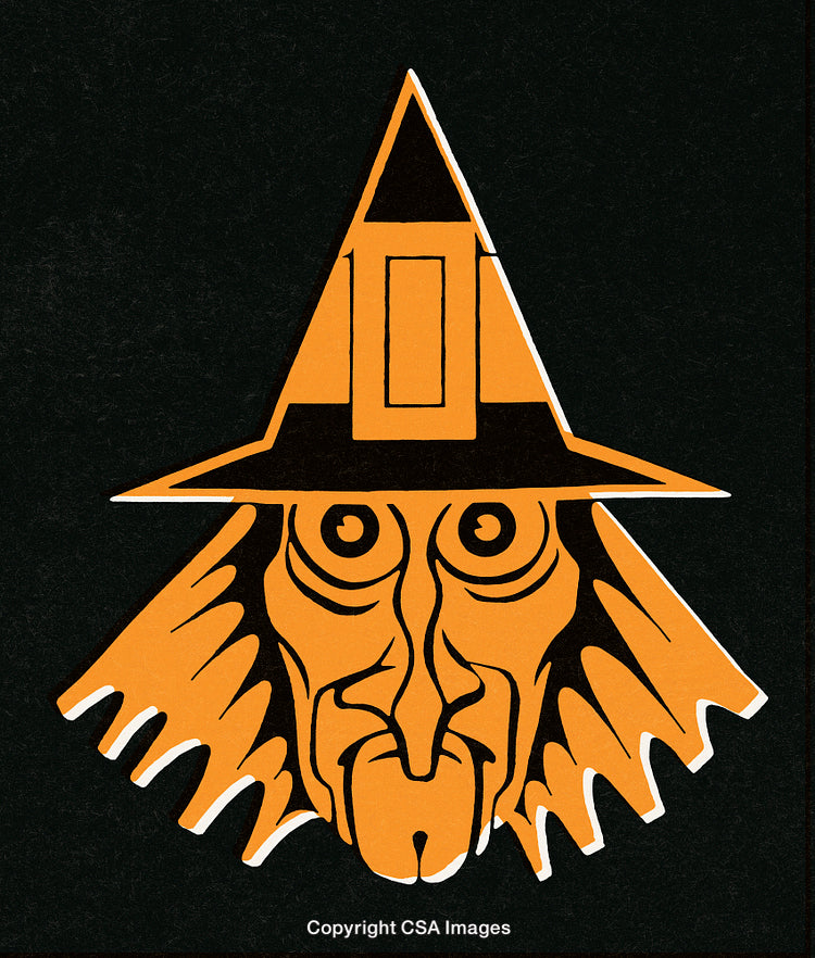 Abstract Illustration of Witch Face with Hat for Halloween Design