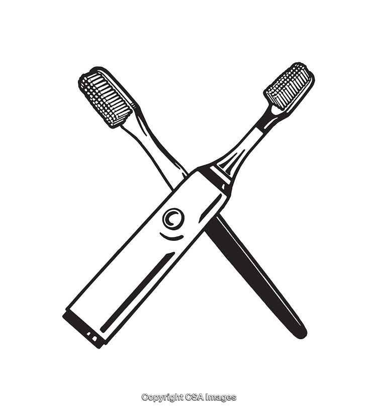Black and White Line Art of Electric and Manual Toothbrush