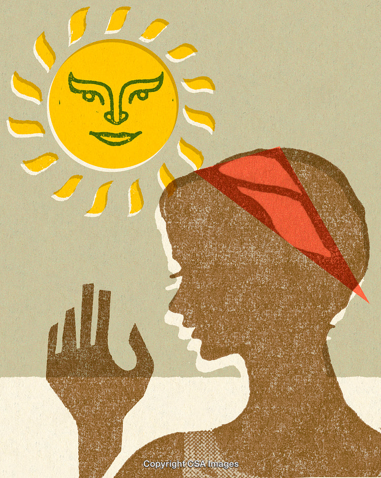 Silhouette of a Person Reflecting Under a Smiling Sun Illustration