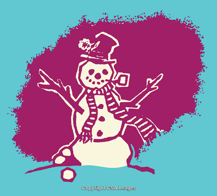 Whimsical Line Art Illustration of a Snowman on Vibrant Background