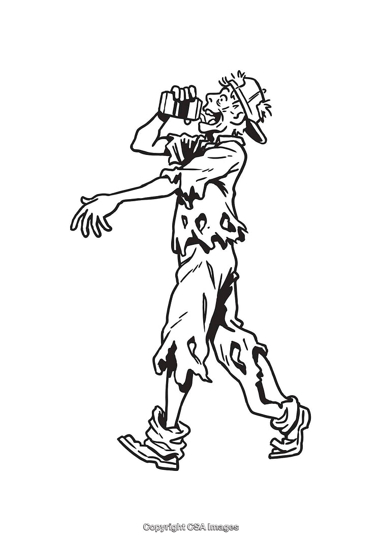 Black and White Comic Style Zombie Illustration with Ragged Clothing