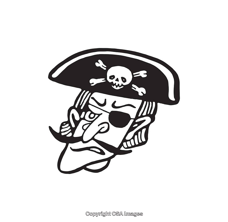 Black and White Pirate Illustration in Monochrome Design Style