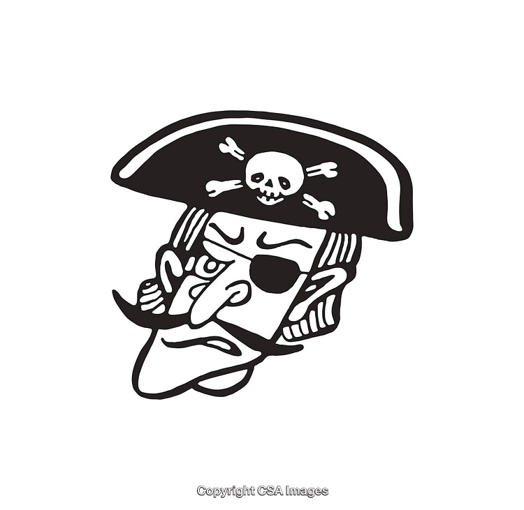 Black and White Pirate Illustration in Monochrome Design Style