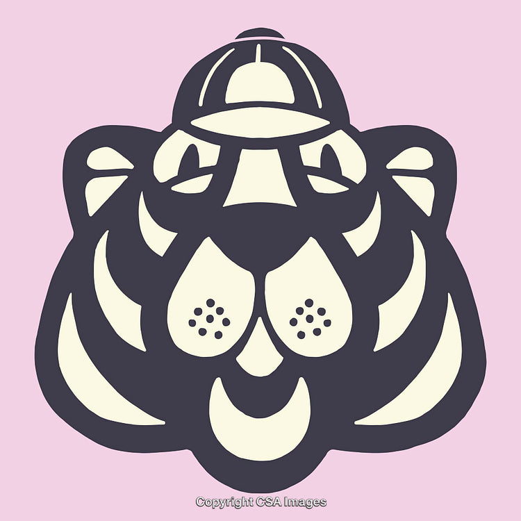 Stylized Line Art Illustration of a Tiger on a Pink Background