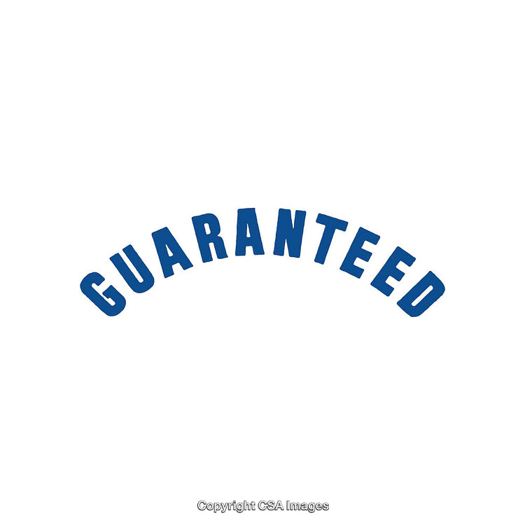 Blue Curved Guaranteed Logo on White Background for Quality Assurance Design