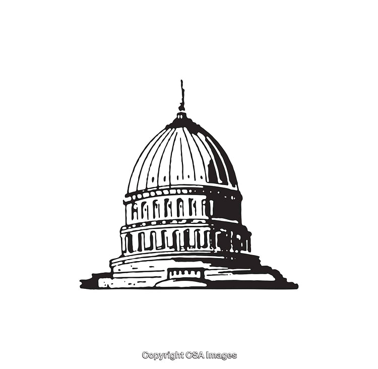 Black and White Line Art of a Classic Dome Building Illustration