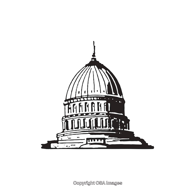 Black and White Line Art of a Classic Dome Building Illustration