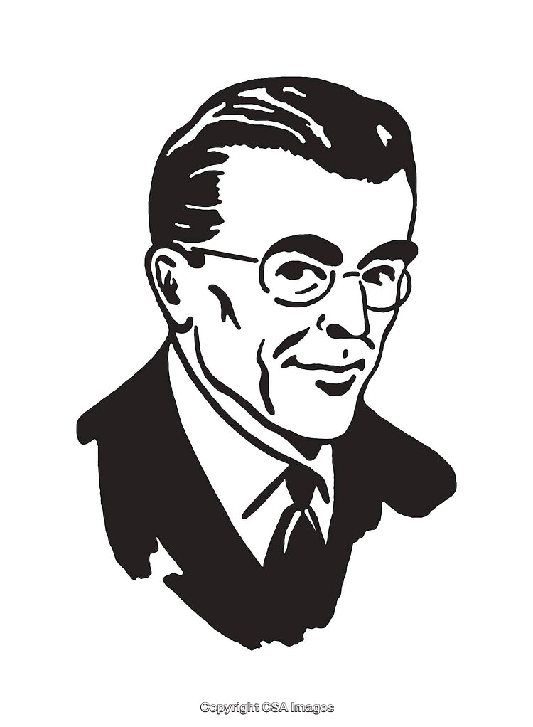 Black and White Vintage Male Portrait Illustration in Line Art Style