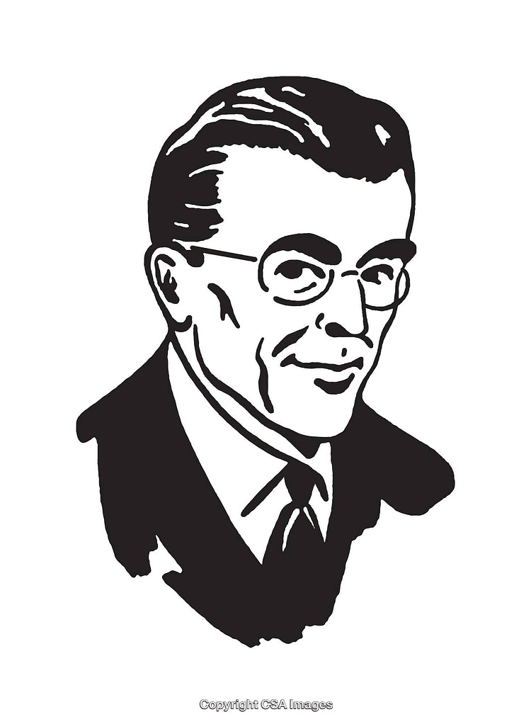 Black and White Vintage Male Portrait Illustration in Line Art Style