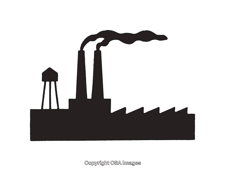 Monochrome Silhouette of Industrial Factory with Chimneys and Smoke
