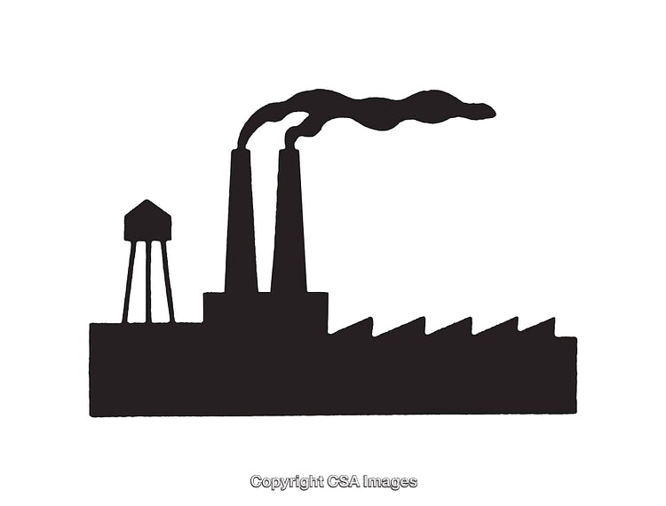 Monochrome Silhouette of Industrial Factory with Chimneys and Smoke