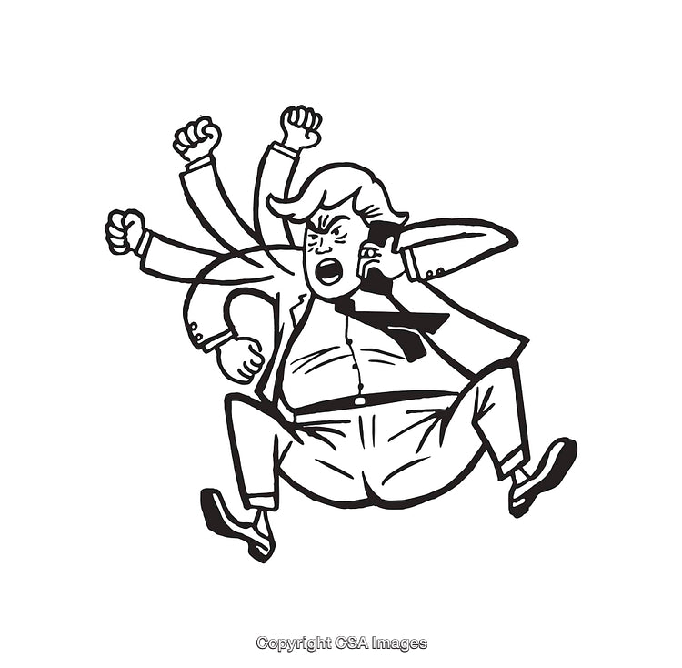 Black And White Illustration of an Angry Businessman in Action