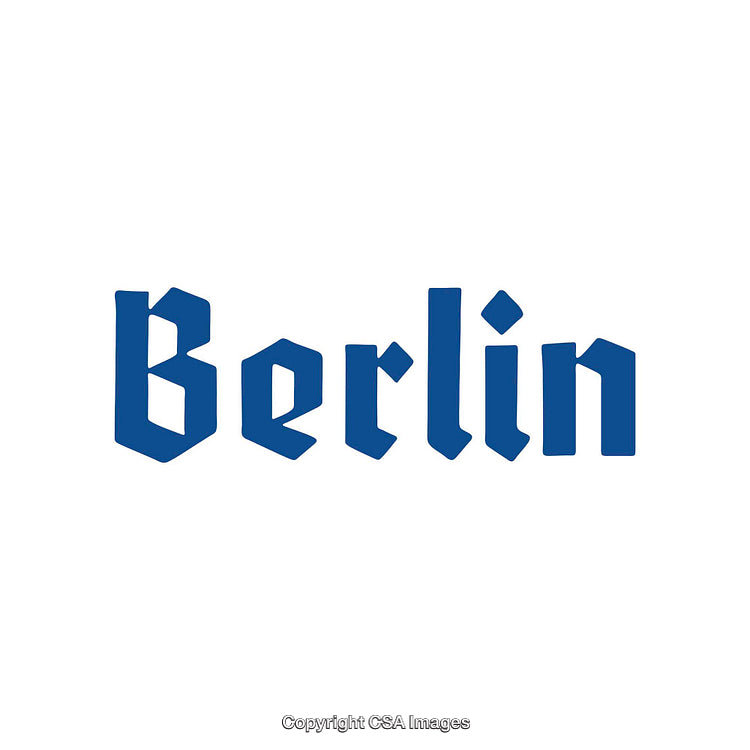 Blue Berlin Typography Featuring German Traditional Style Lettering on White Background