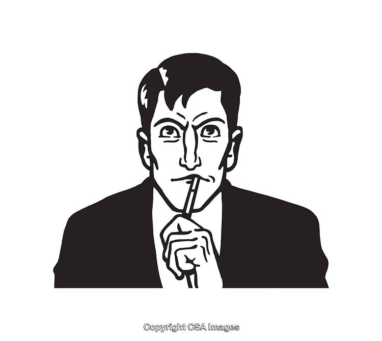 Black and White Illustration of a Man in a Thoughtful Pose