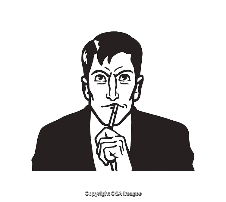 Black and White Illustration of a Man in a Thoughtful Pose
