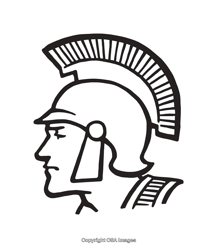 Black and White Line Art of a Roman Soldier Helmet Profile