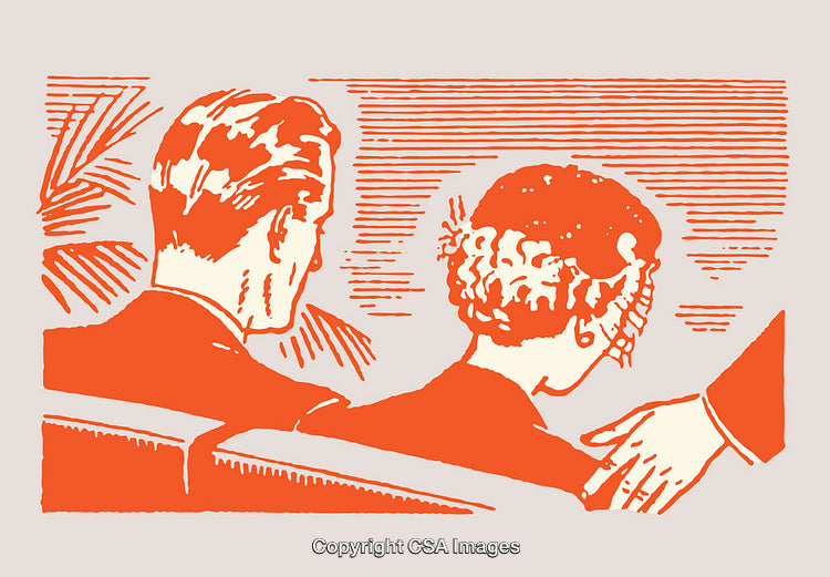 Retro Style Line Art Illustration of a Couple Relaxing Together