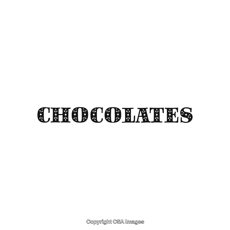 Decorative Vintage Chocolate-Themed Typography on a White Background