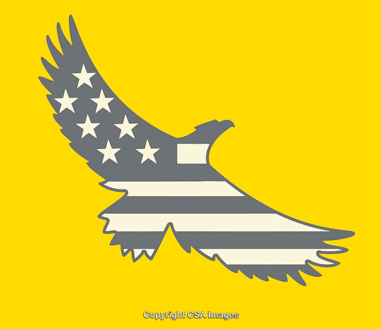 American Flag Eagle Silhouette with Stars on Yellow Background