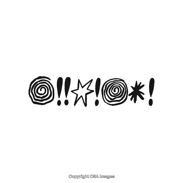 Abstract Hand-Drawn Design with Spirals, Stars, and Exclamation Marks