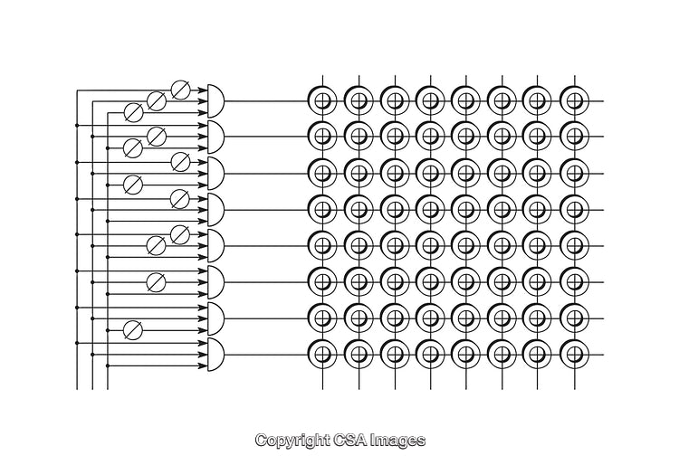 Intricate Black and White Digital Logic Circuit Diagram Illustration