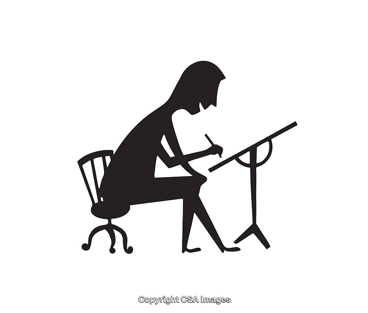 Silhouette of Artist Working on a Drawing Board in a Minimalist Style