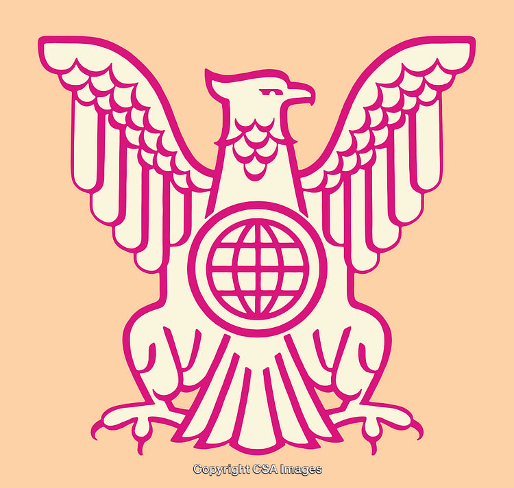 Elegant Pink Eagle Emblem with Globe on Soft Beige Background