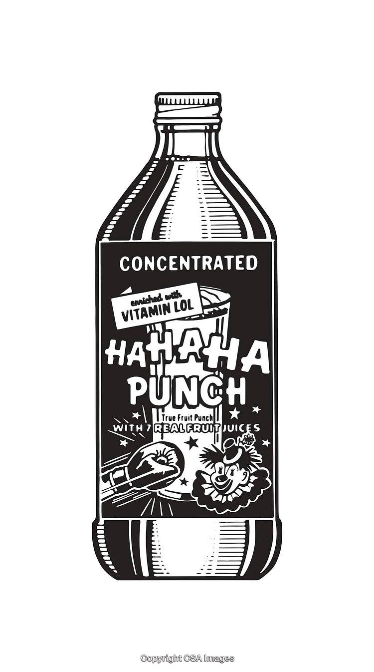 Illustration of a Concentrated Fruit Punch Bottle with Comedy Elements