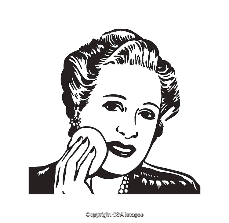 Vintage Black and White Illustration of a Woman Applying Makeup