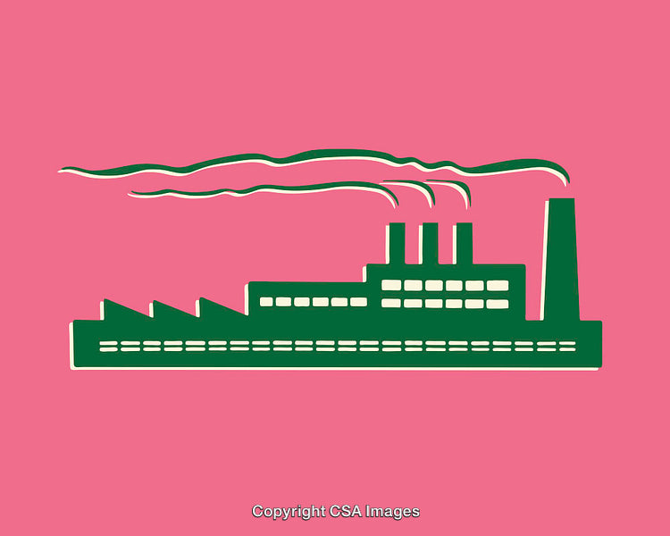 Green Industrial Factory Drawing on a Bold Pink Background