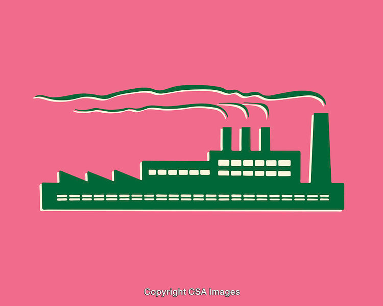 Green Industrial Factory Drawing on a Bold Pink Background