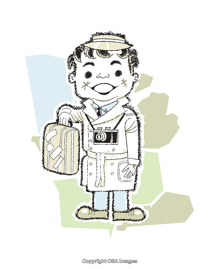 Playful Illustrated Character of a Traveler with Luggage and Camera
