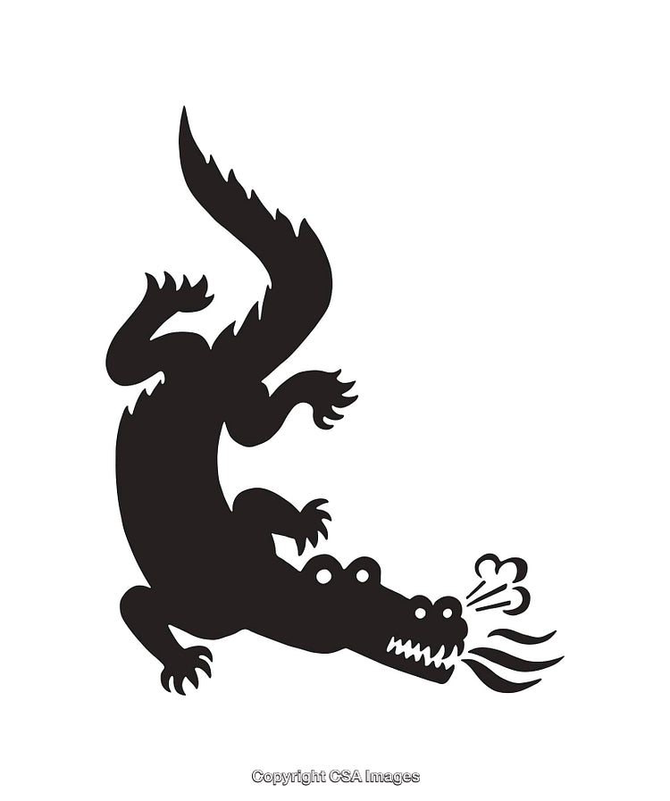 Stylized Black and White Icon of a Firebreathing Crocodile