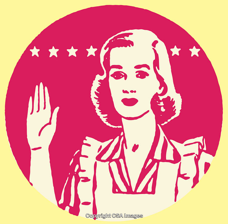 Retro Illustration Featuring a Woman Raising Her Hand With Stars Above