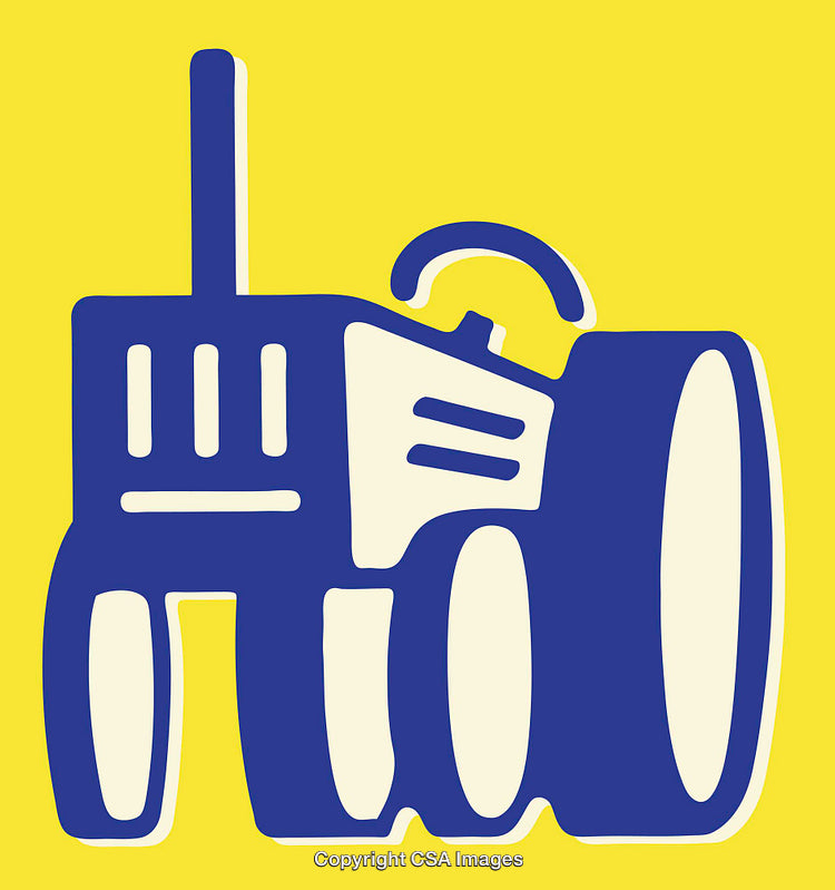 Colorful Tractor Illustration in Blue and Yellow Minimalist Art