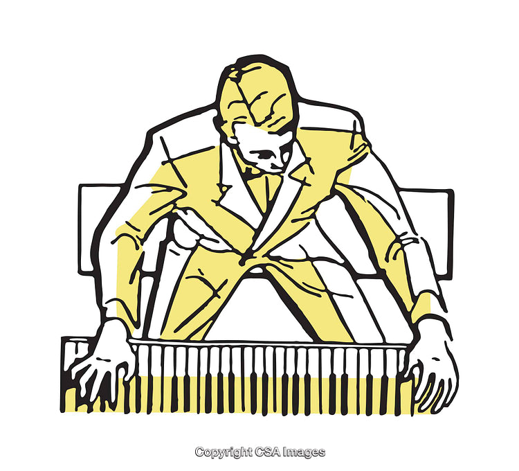 Illustration of a Man Playing the Piano in a Retro Style