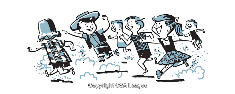 Playful Children Illustration Running Outdoors in Joyful Cartoon Style