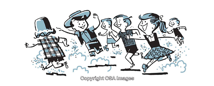Playful Children Illustration Running Outdoors in Joyful Cartoon Style