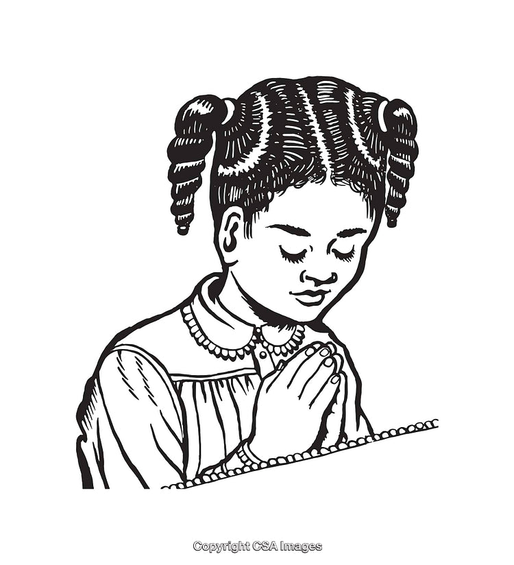 Vintage Black and White Drawing of a Child Saying a Prayer
