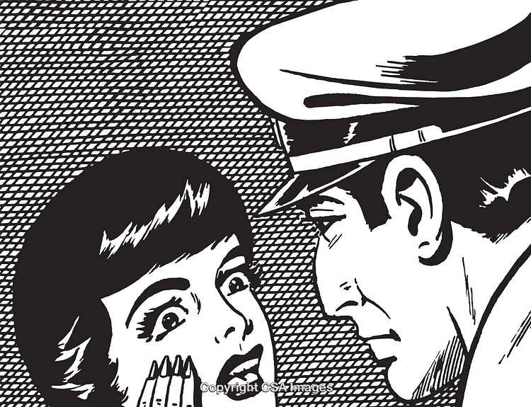 Retro Pop Art Illustration of Two Characters in Surprising Encounter