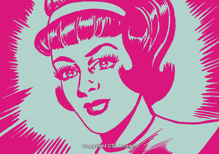Retro Pop Art Illustration of a Stylized Woman's Face in Vibrant Colors