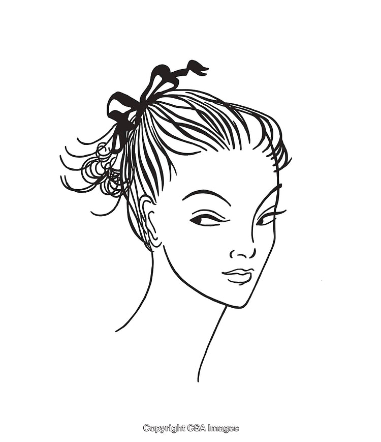 Elegant Line Art Illustration of a Woman with Bowed Hair